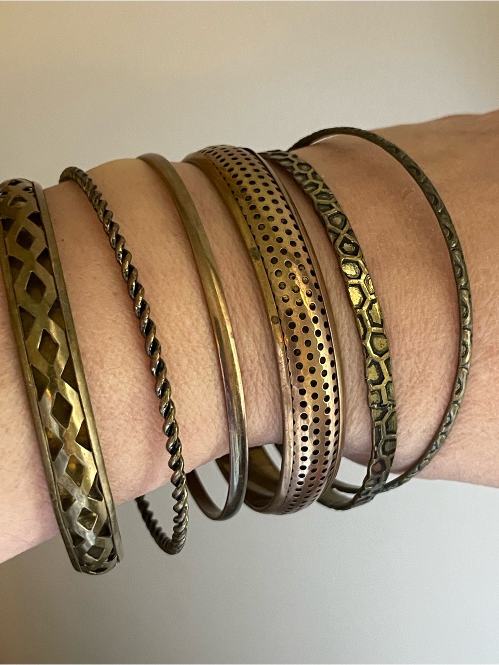 Vintage 90’s Brass Metal Bangle Bracelet Set of 6